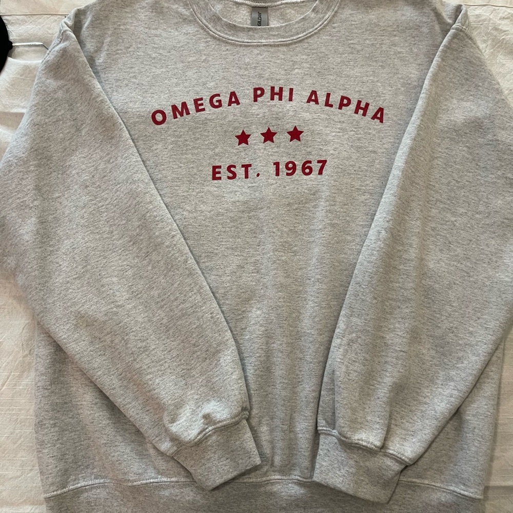 Omega Phi Alpha Gildan Gray Sweatshirt Classic Crewneck Fleece